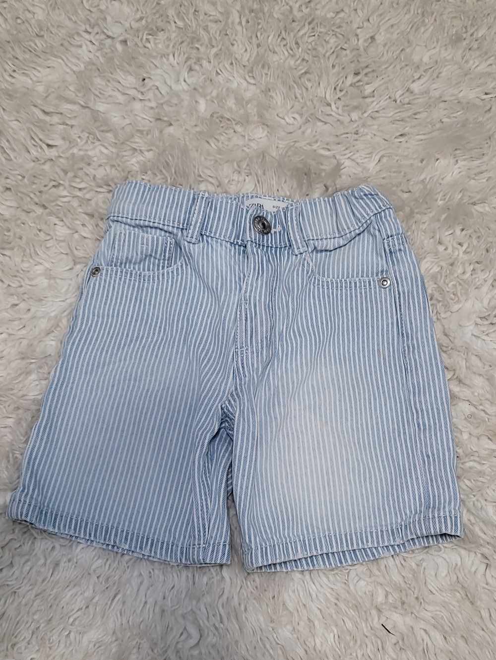 Zara Light Blue & White Pinstripe Elastic-Waist Shorts